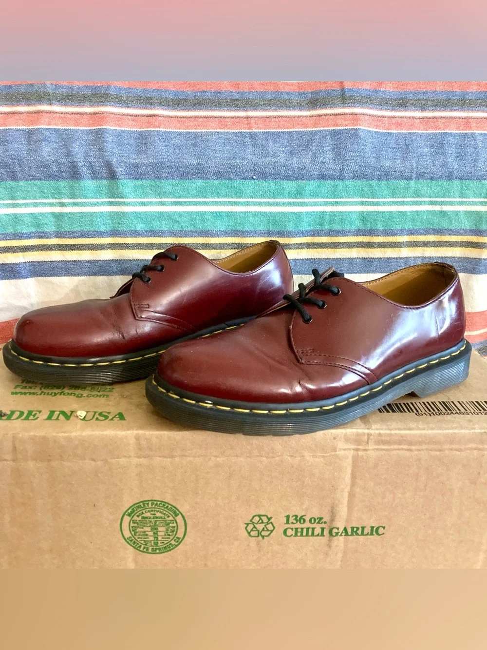 Doc Martens Men's Burgundy Leather Lace-Up Shoes